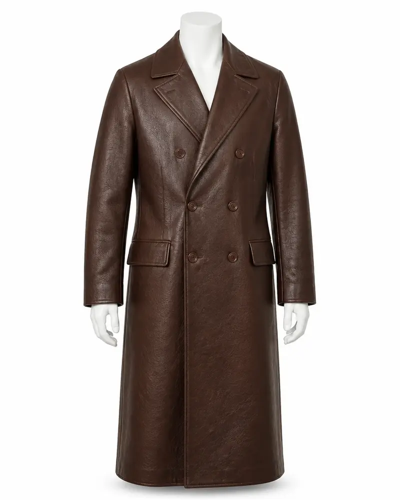 Brown Longline Men Leather Coat