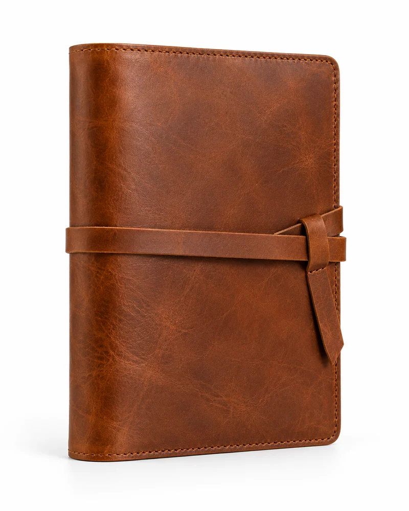 Cognac A5 Wrap-Strap Leather Notebook Cover