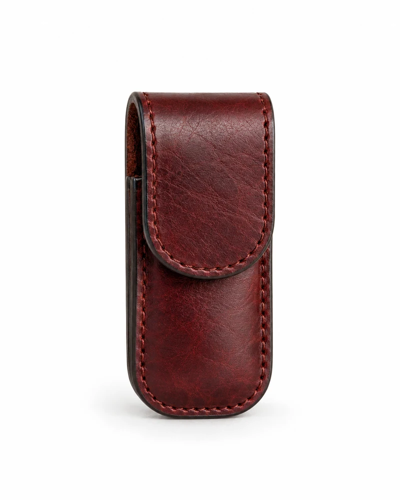 Oxblood Flap Leather USB Drive Case