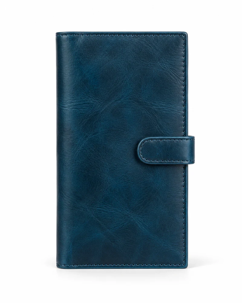 Petrol Blue Leather Business Chequebook Cover