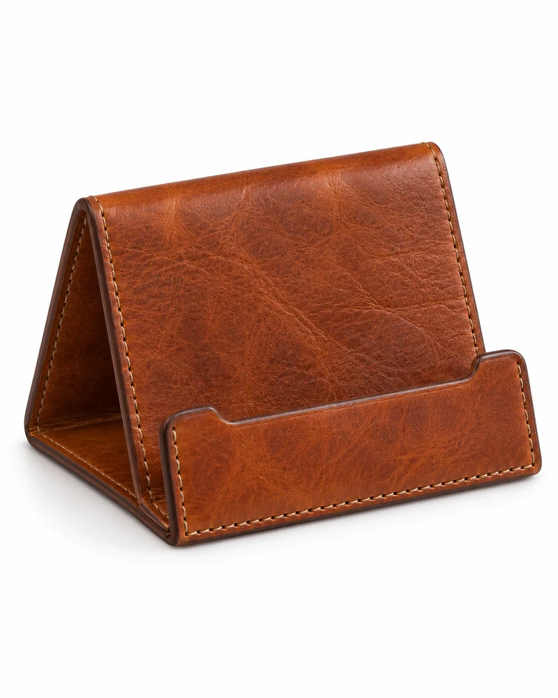 Copper Brown Leather Business Card Display Stand