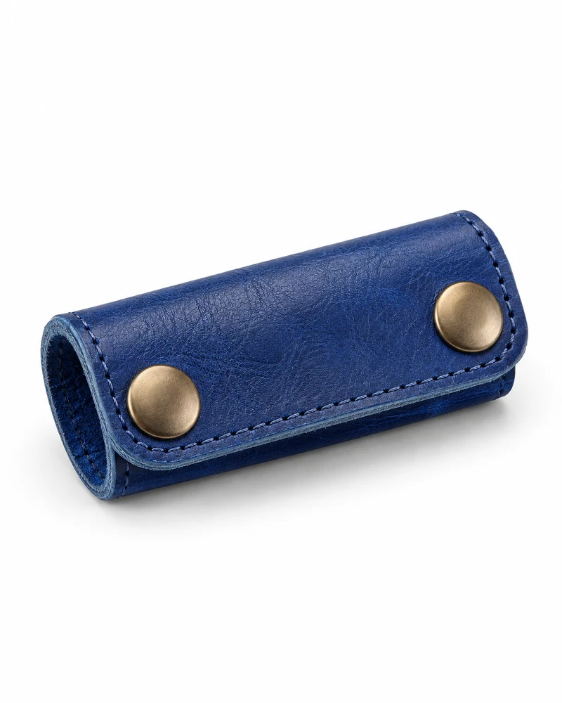 Cobalt Blue Leather Double-Snap Headphone Strap