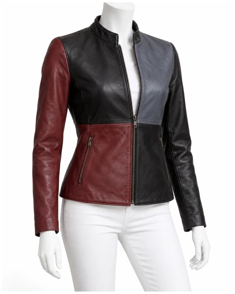 Women Leather Jackets — Design concept 23, 4 large reclaimed leather panels