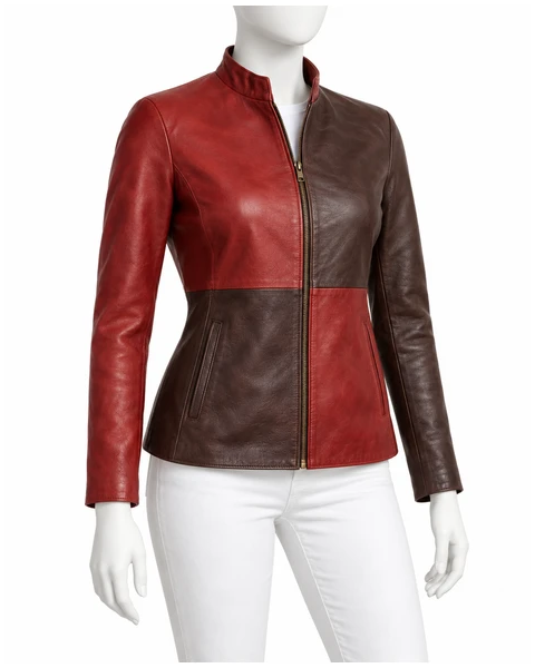 Women Leather Jackets — Design concept 29, 6 large reclaimed leather panels