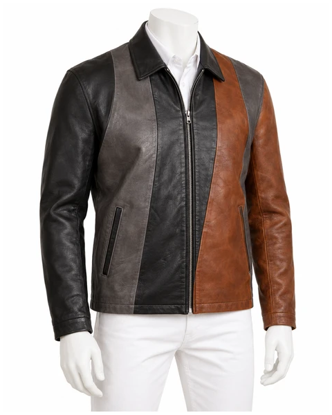 Men Leather Jackets — Design concept 39, 6 large reclaimed leather panels