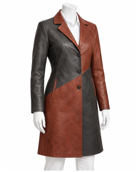 Women Leather Coats — Design concept 43, 4 large reclaimed leather panels