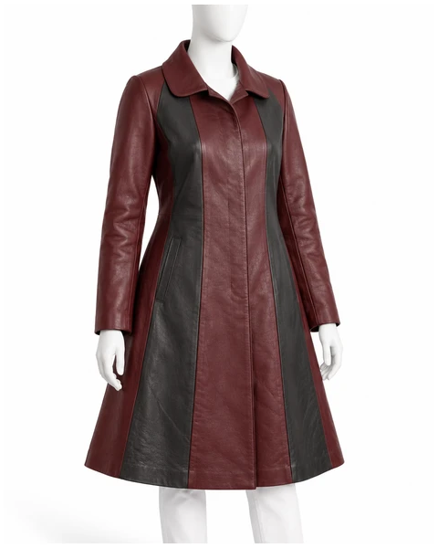 Women Leather Coats — Design concept 46, 5 large reclaimed leather panels