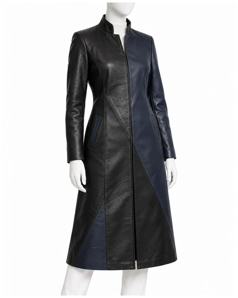 Women Leather Coats — Design concept 49, 6 large reclaimed leather panels