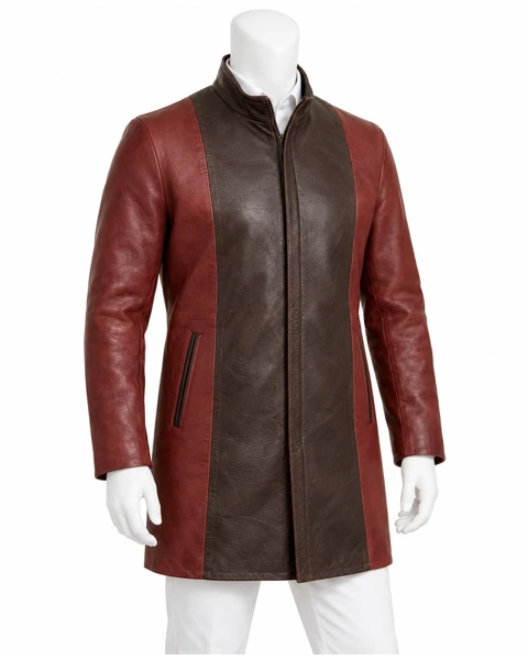 Men Leather Coats — Design concept 56, 5 large reclaimed leather panels