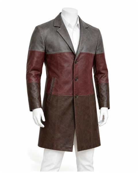 Men Leather Coats — Design concept 59, 6 large reclaimed leather panels