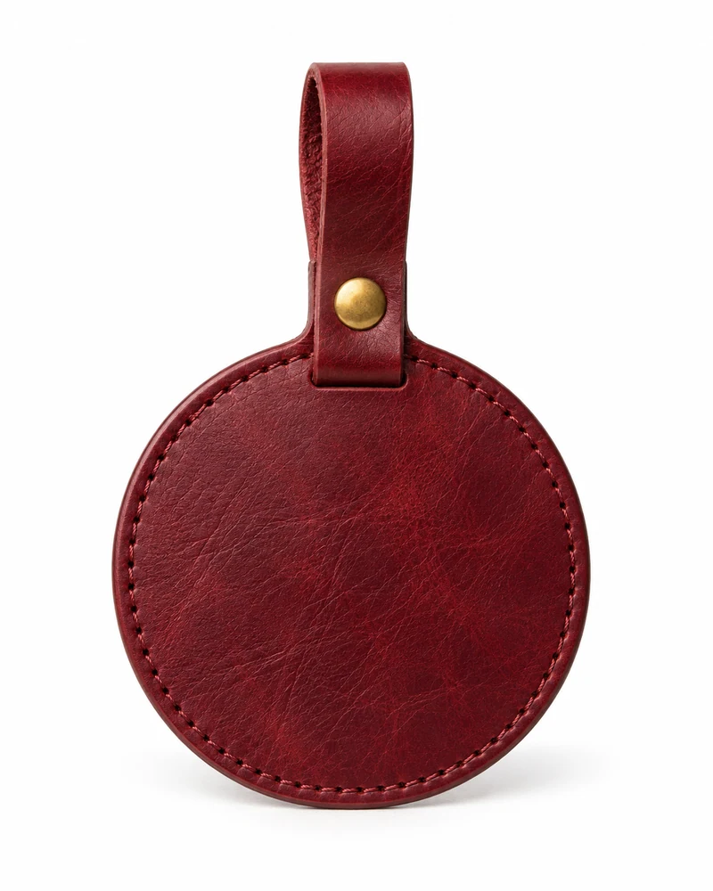 Burgundy Circular Leather Bag Tag