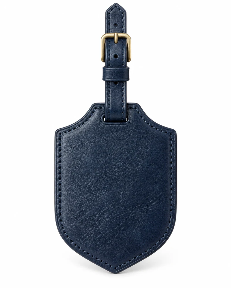Navy Shield Leather Luggage Tag