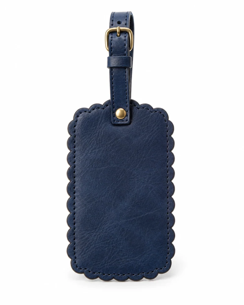 Indigo Scalloped-Edge Leather Bag Tag