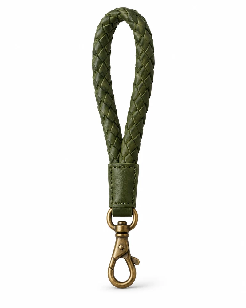 Moss Green Woven Leather Wrist Lanyard