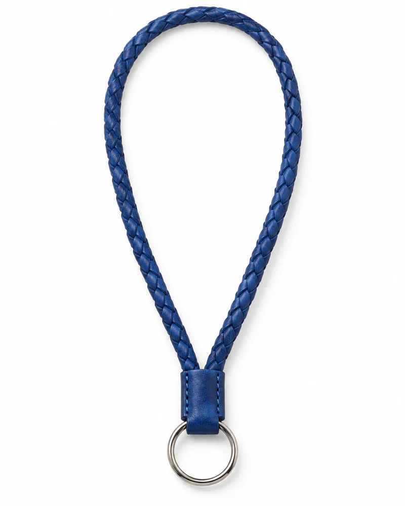 Cobalt Blue Round-Braid Leather Key Lanyard