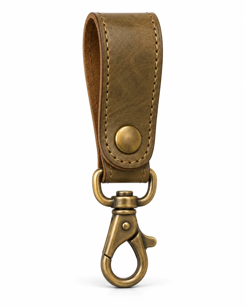 Khaki Leather Belt-Loop Key Lanyard