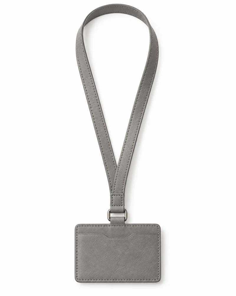 Dove Grey Slotted Leather ID Lanyard