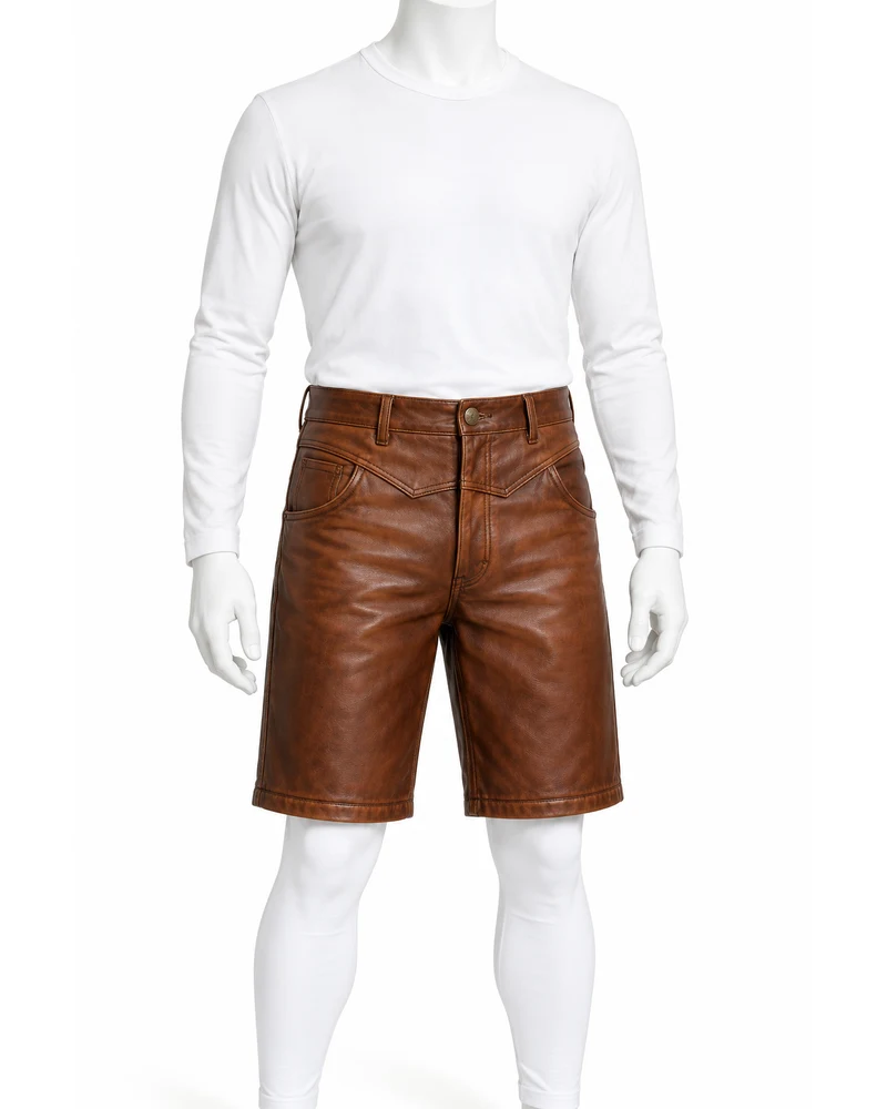 Chestnut Men Western-Yoke Leather Shorts