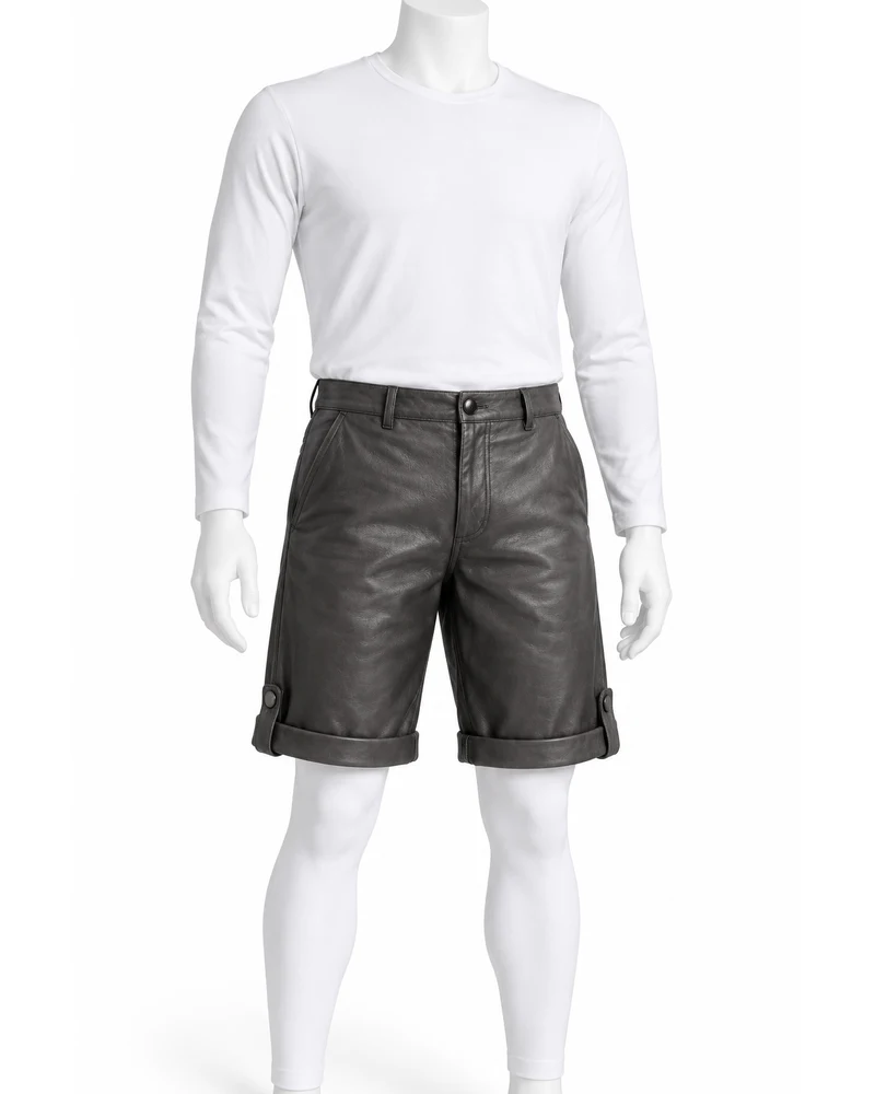 Graphite Men Roll-Up Tab-Hem Leather Shorts