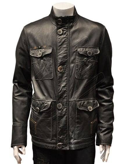 Black Four-Pocket Men Leather Jacket