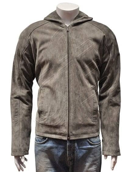 Grey Point-Collar Men Leather Jacket