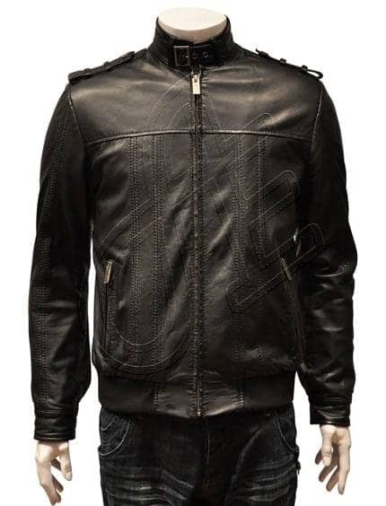 Black Stand-Collar Zip-Front Men Leather Jacket