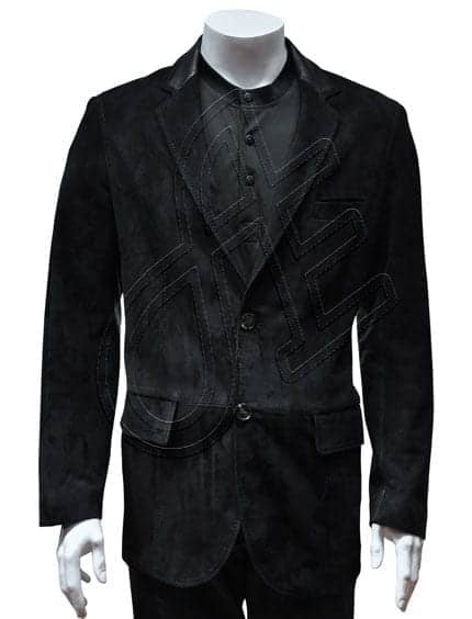 Black Belted Men Leather Blazer
