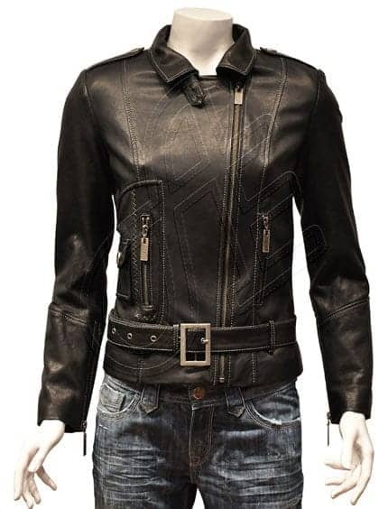 Black Belted Women Leather Jacket