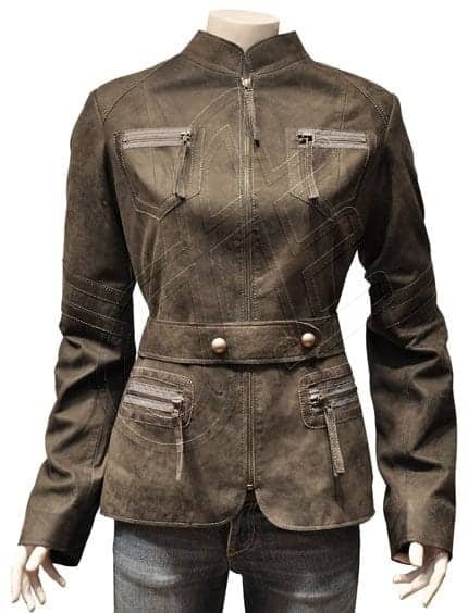 Brown Double-Breasted Women Leather Jacket