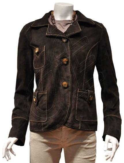Dark Brown Classic Women Leather Blazer
