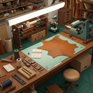 Artisans engaged in sustainable leather manufacturing, showcasing eco-friendly practices and craftsmanship
