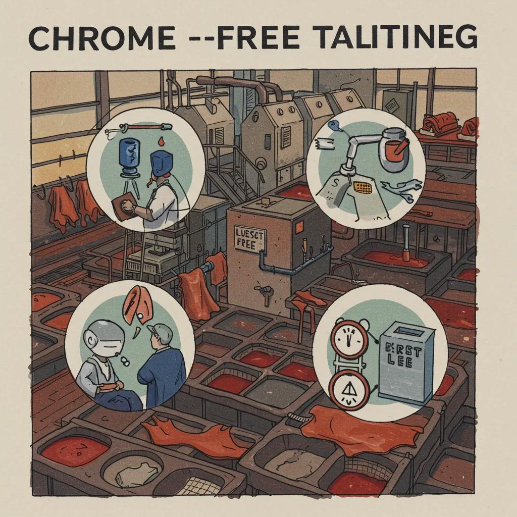 Chrome-free tanning process showcasing sustainable leather production without chromium