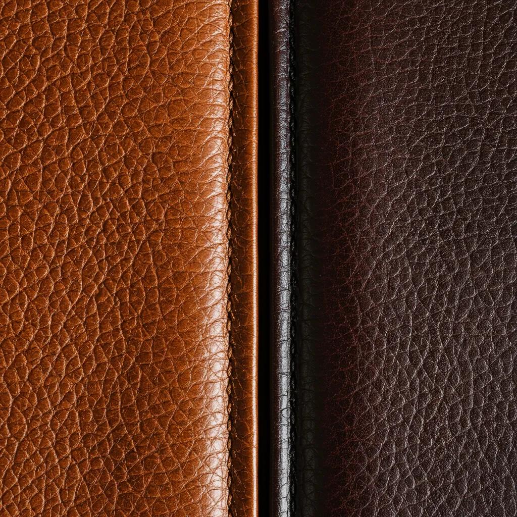 Close-up of full-grain and bridle leather shotgun cases, highlighting their textures and finishes