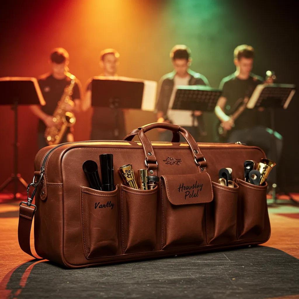 Customized leather trumpet gig bag with personalized features and accessories