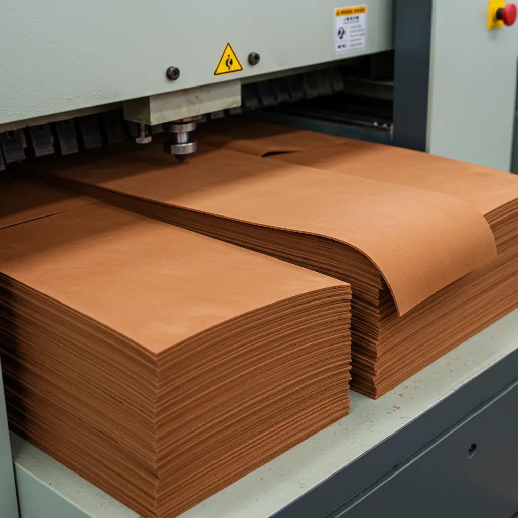 Clicker press cutting several leather layers cleanly in a production workspace