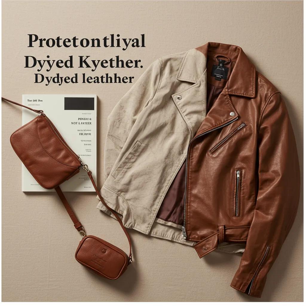 Dyed leather jacket and bag showcasing vibrant colors and textures, emphasizing care and maintenance
