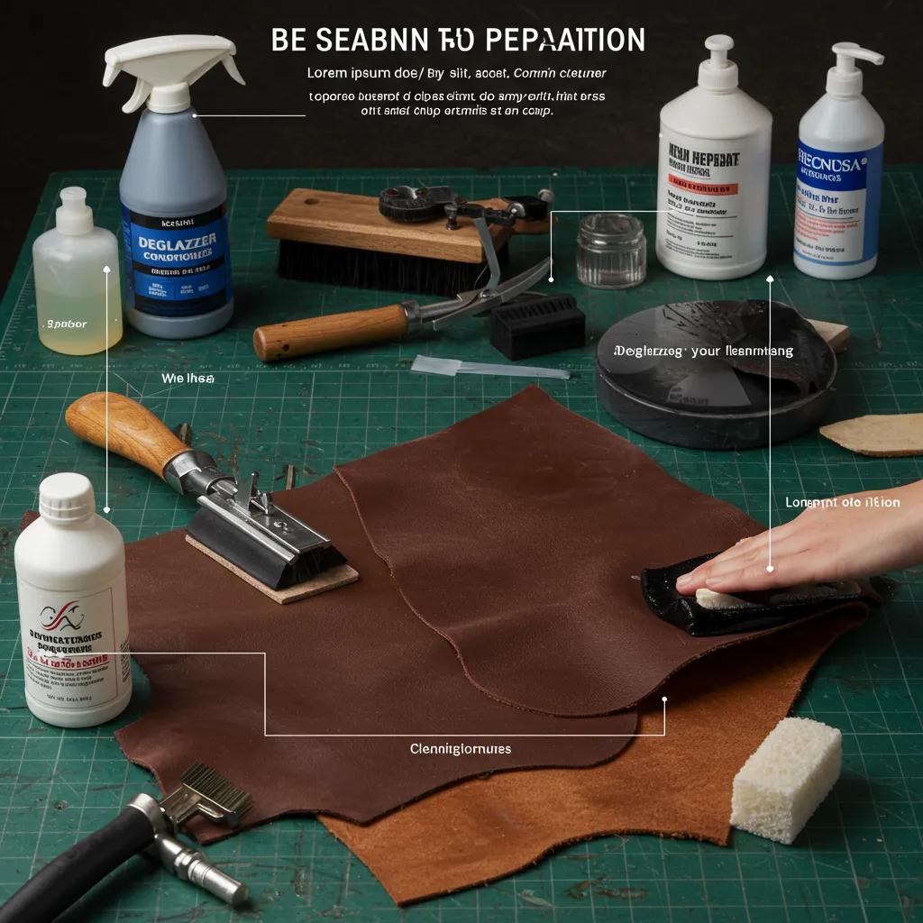 Tools and steps for preparing leather—cleaning, deglazing and conditioning before dyeing
