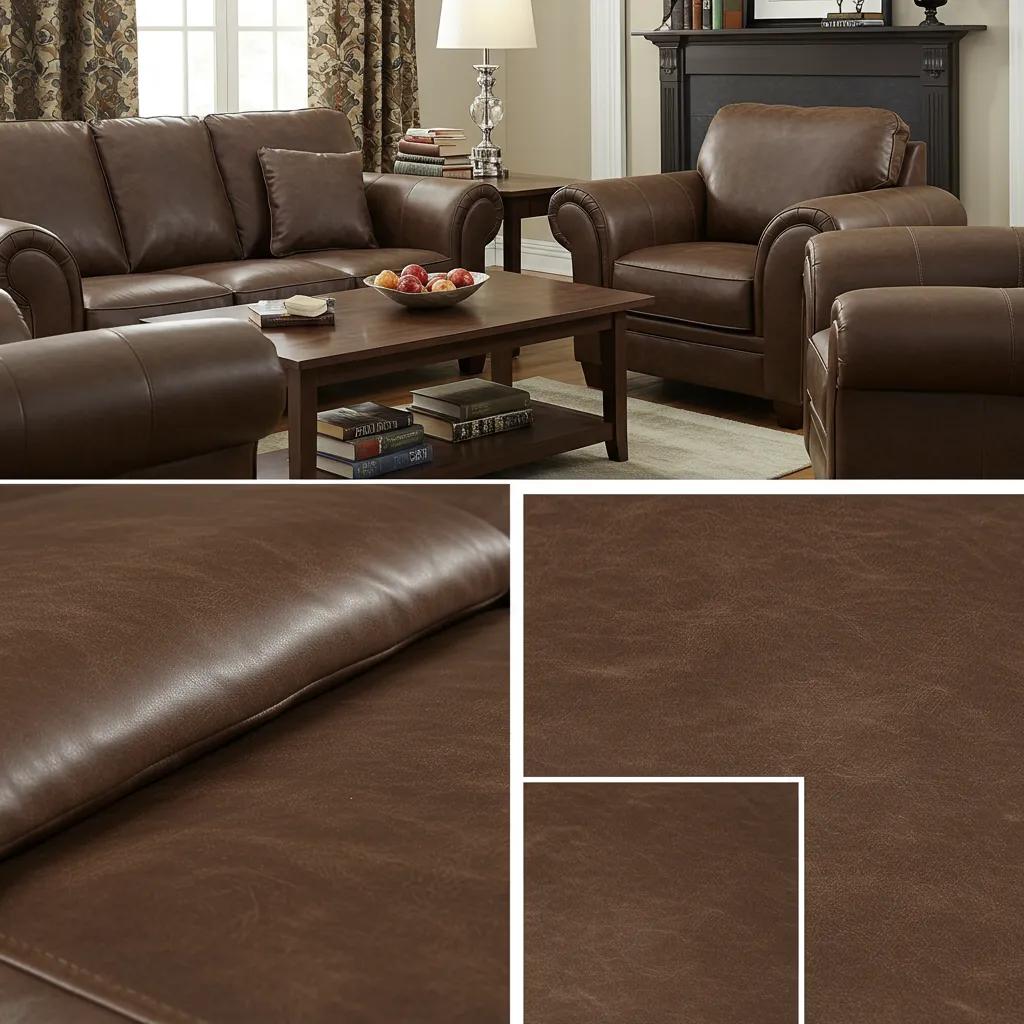 Living room with bonded leather sofa and chairs illustrating texture and finish