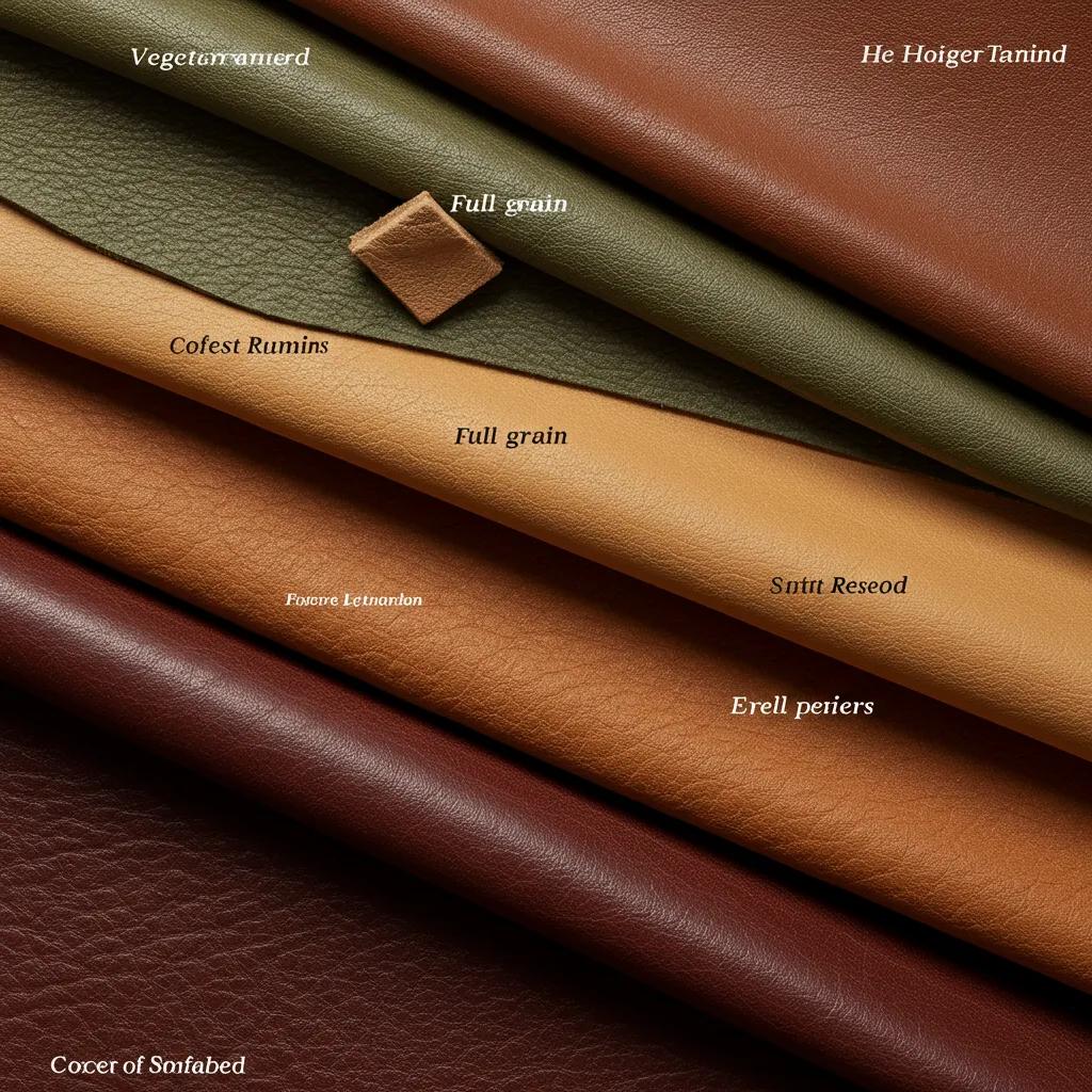 Selection of leathers — vegetable-tanned, full-grain and softer hides — showing texture and embossing suitability