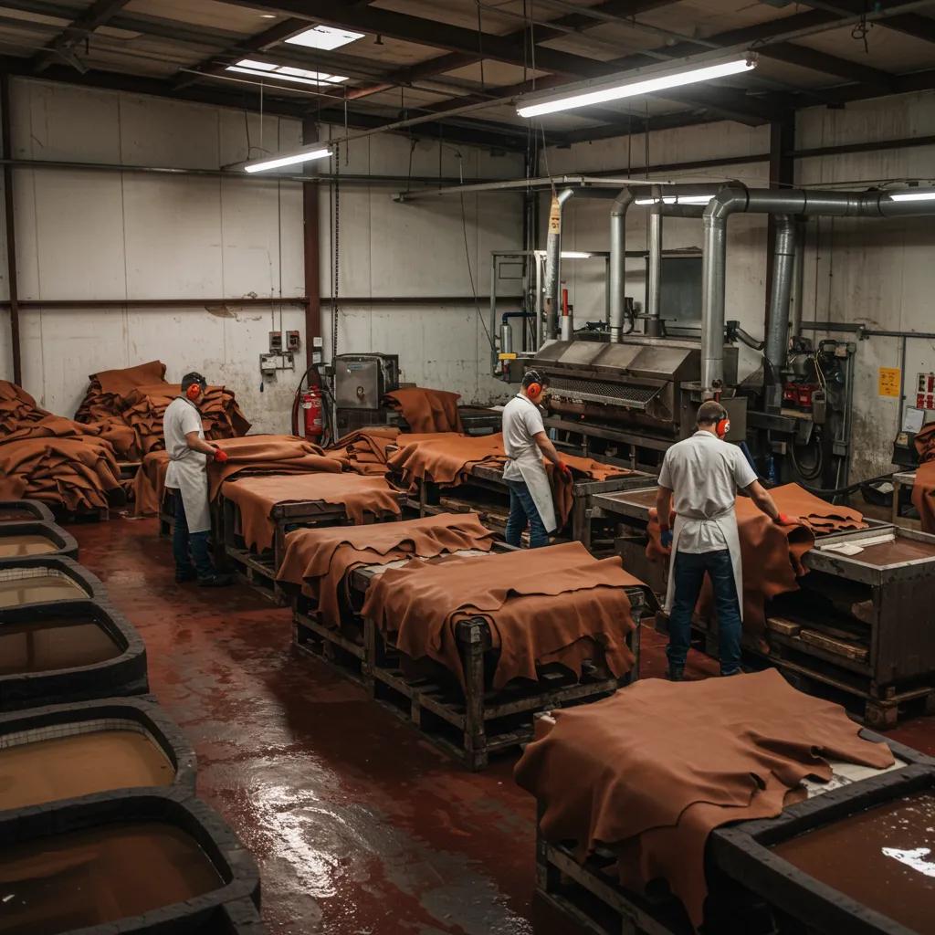 Tannery team using modern, lower-impact tanning techniques